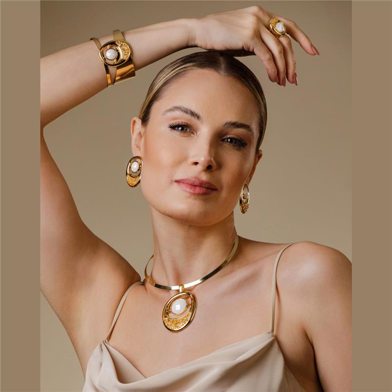Conjunto Brilhato Pedras Naturais Brasileiras — Folheado a Ouro