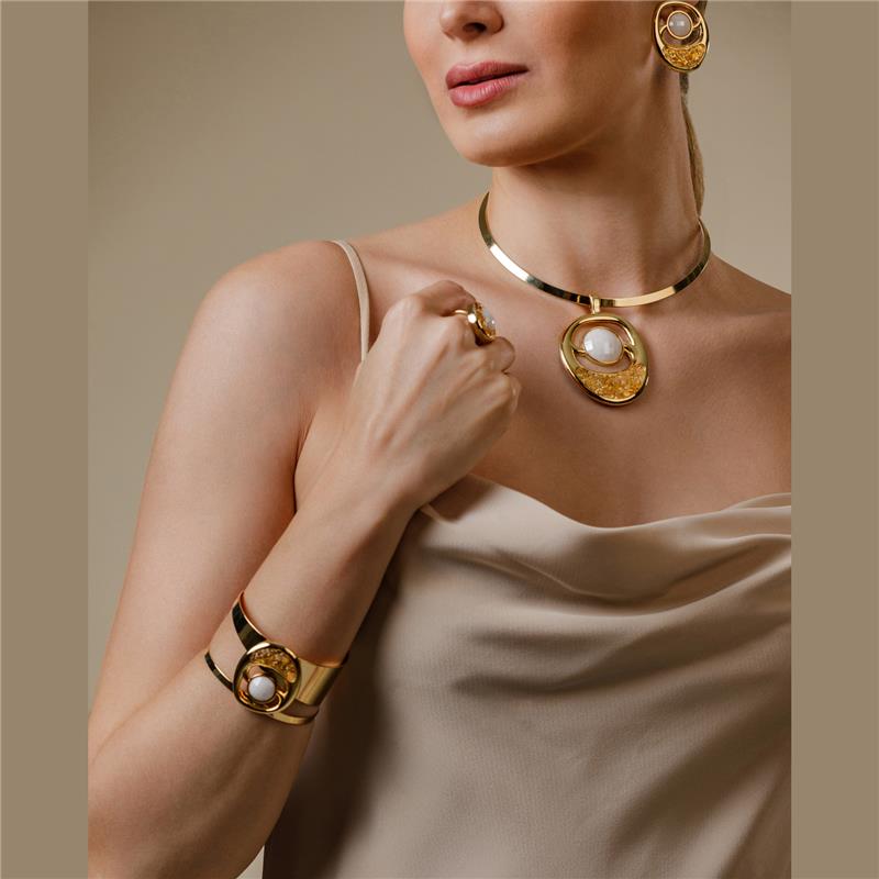 Conjunto Brilhato Pedras Naturais Brasileiras — Folheado a Ouro