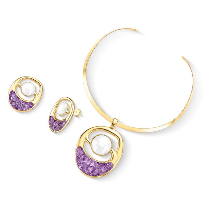 Conjunto Brilhato Pedras Naturais Brasileiras — Folheado a Ouro