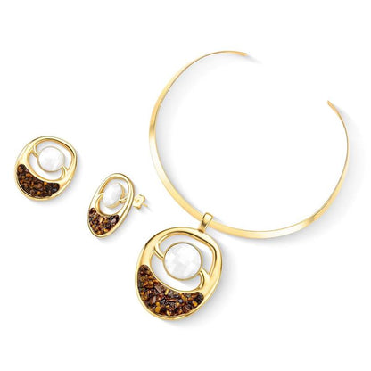 Conjunto Brilhato Pedras Naturais Brasileiras — Folheado a Ouro