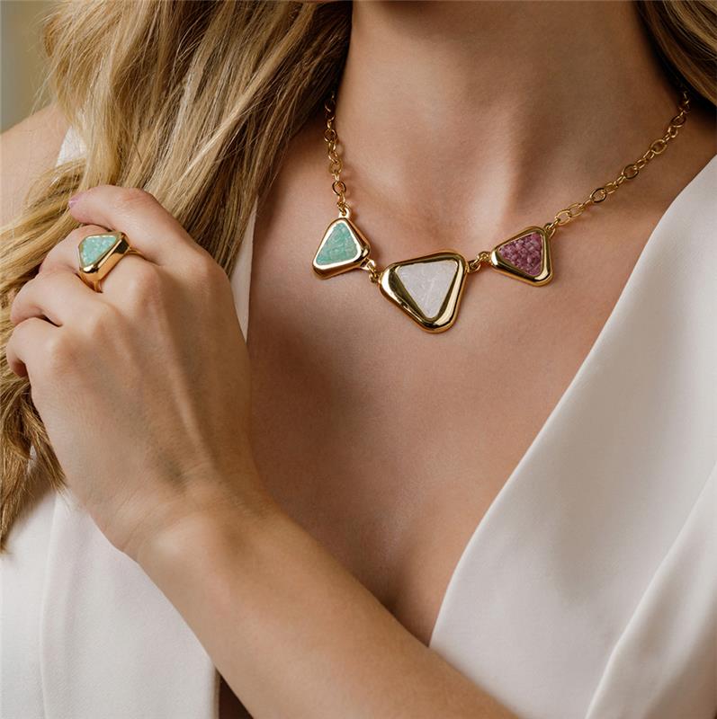 Conjunto Brilhato Pedras Naturais Brasileiras — Folheado a Ouro