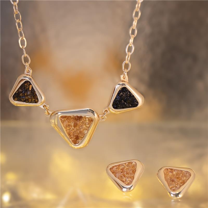 Conjunto Brilhato Pedras Naturais Brasileiras — Folheado a Ouro