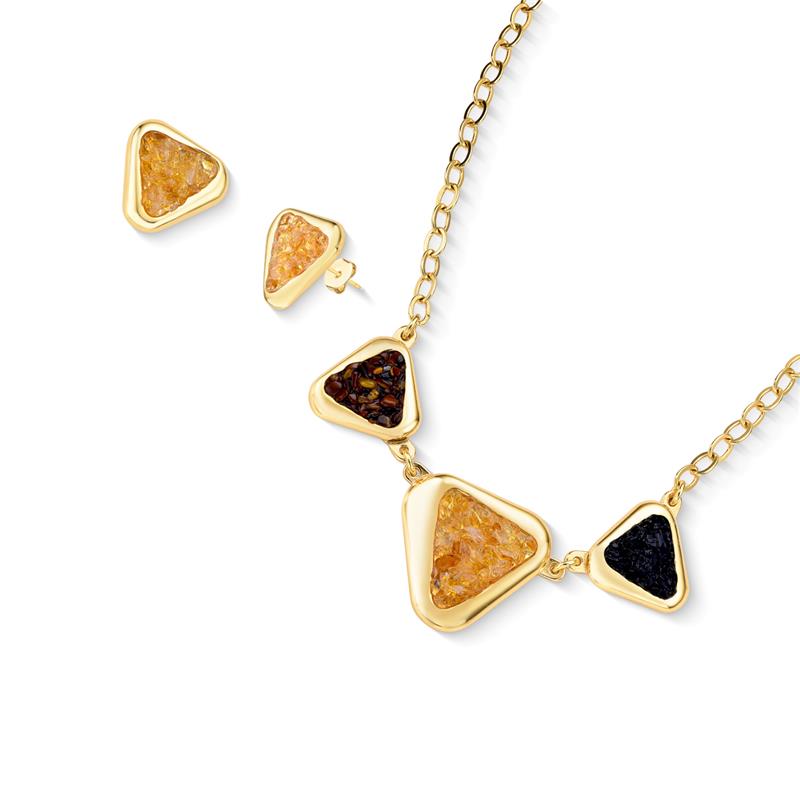 Conjunto Brilhato Pedras Naturais Brasileiras — Folheado a Ouro