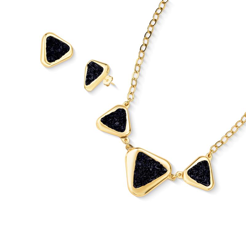 Conjunto Brilhato Pedras Naturais Brasileiras — Folheado a Ouro