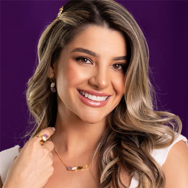 Conjunto Brilhato Pedras Naturais Brasileiras — Folheado a Ouro