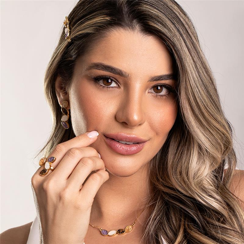 Conjunto Brilhato Pedras Naturais Brasileiras — Folheado a Ouro