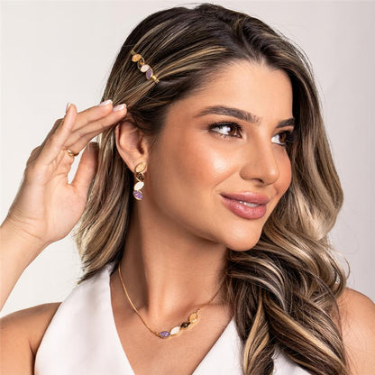 Conjunto Brilhato Pedras Naturais Brasileiras — Folheado a Ouro