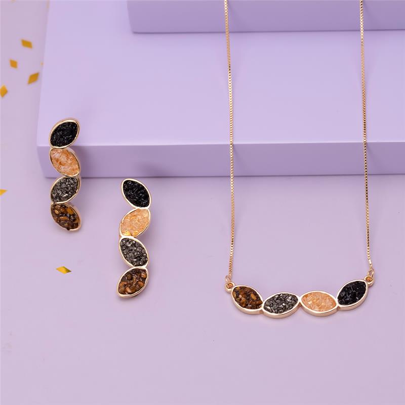 Conjunto Brilhato Pedras Naturais Brasileiras — Folheado a Ouro