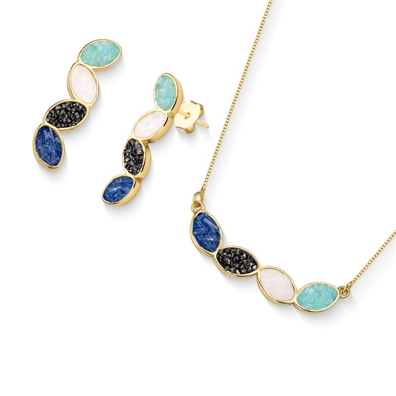Conjunto Brilhato Pedras Naturais Brasileiras — Folheado a Ouro