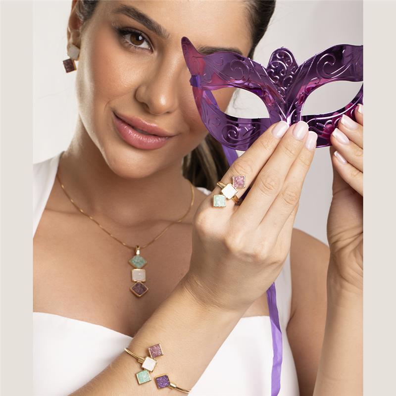 Conjunto Brilhato Pedras Naturais Brasileiras — Folheado a Ouro