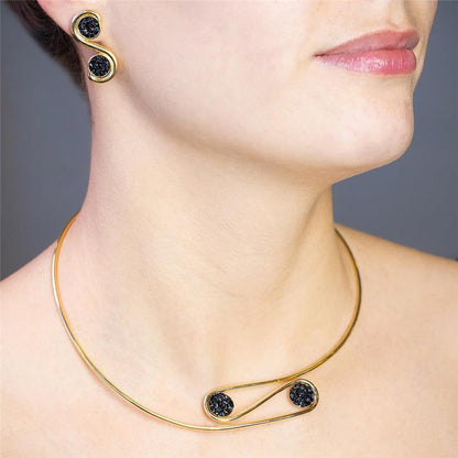 Conjunto Brilhato Pedras Naturais Brasileiras — Folheado a Ouro