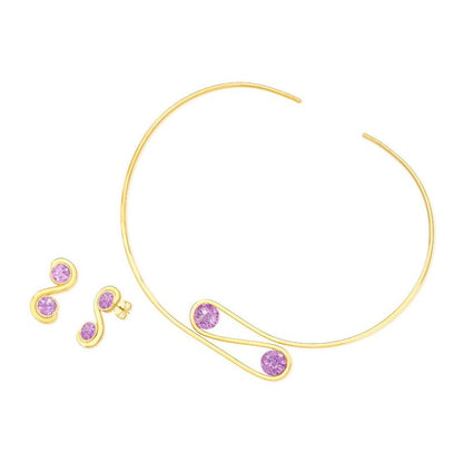 Conjunto Brilhato Pedras Naturais Brasileiras — Folheado a Ouro