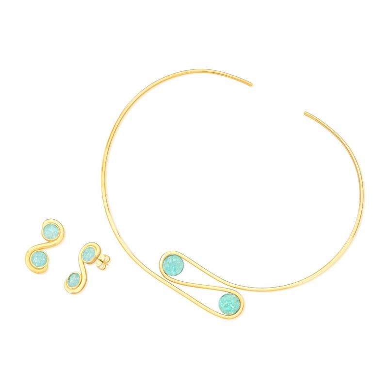 Conjunto Brilhato Pedras Naturais Brasileiras — Folheado a Ouro