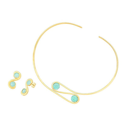 Conjunto Brilhato Pedras Naturais Brasileiras — Folheado a Ouro