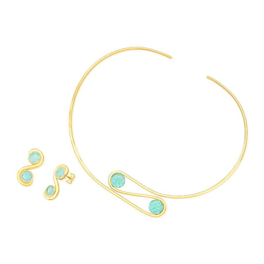 Conjunto Brilhato Pedras Naturais Brasileiras — Folheado a Ouro