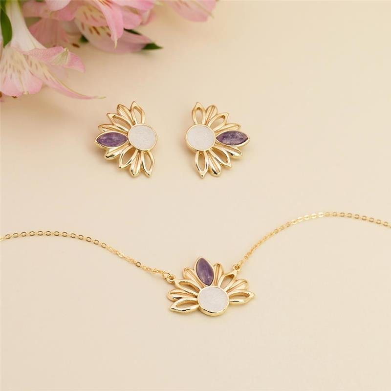 Conjunto Brilhato Pedras Naturais Brasileiras — Folheado a Ouro