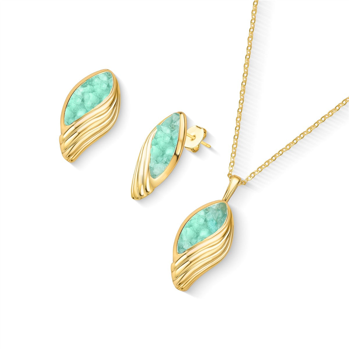 Conjunto Florir variação cianita azul folheado a ouro