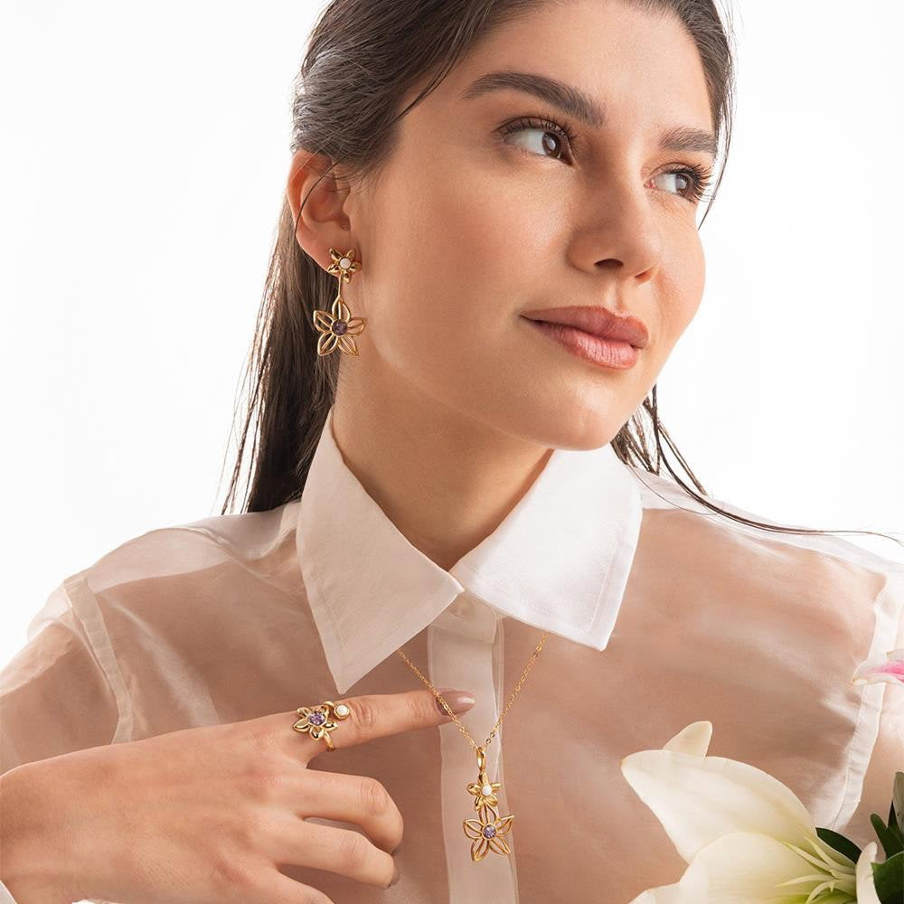 Conjunto Brilhato Florir folheado a ouro composição