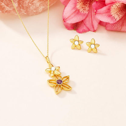 Conjunto Brilhato Florir folheado a ouro pedra natural