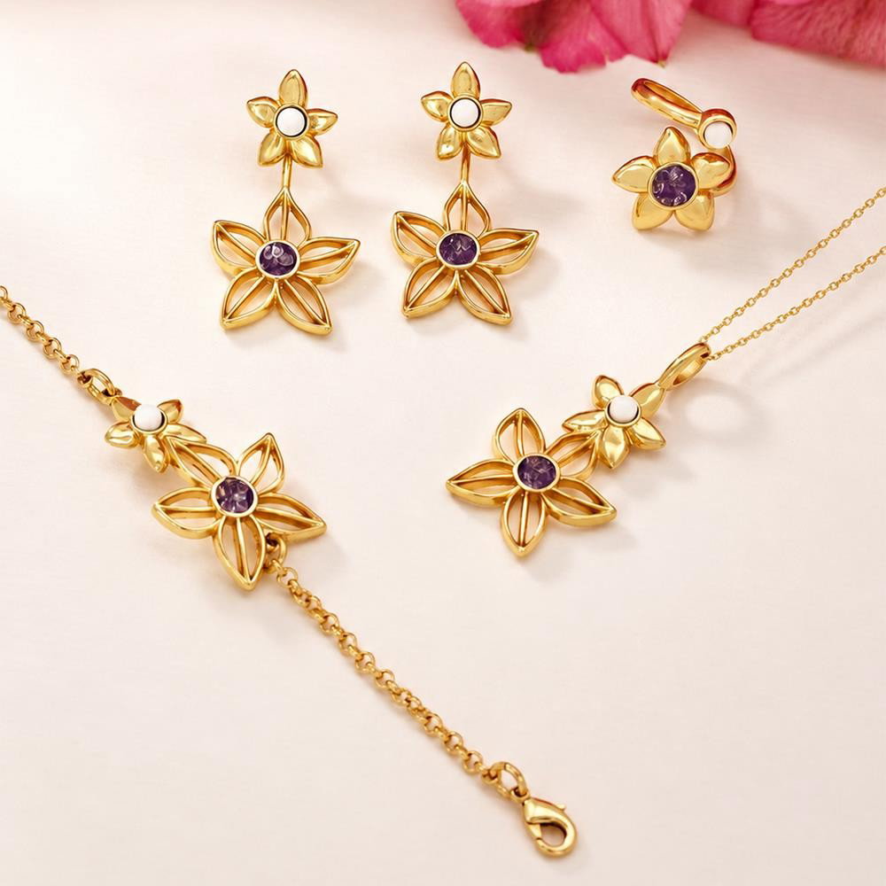 Conjunto Brilhato Florir folheado a ouro foto adicional