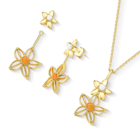 Conjunto Brilhato Florir folheado a ouro com calcita laranja e porcelana