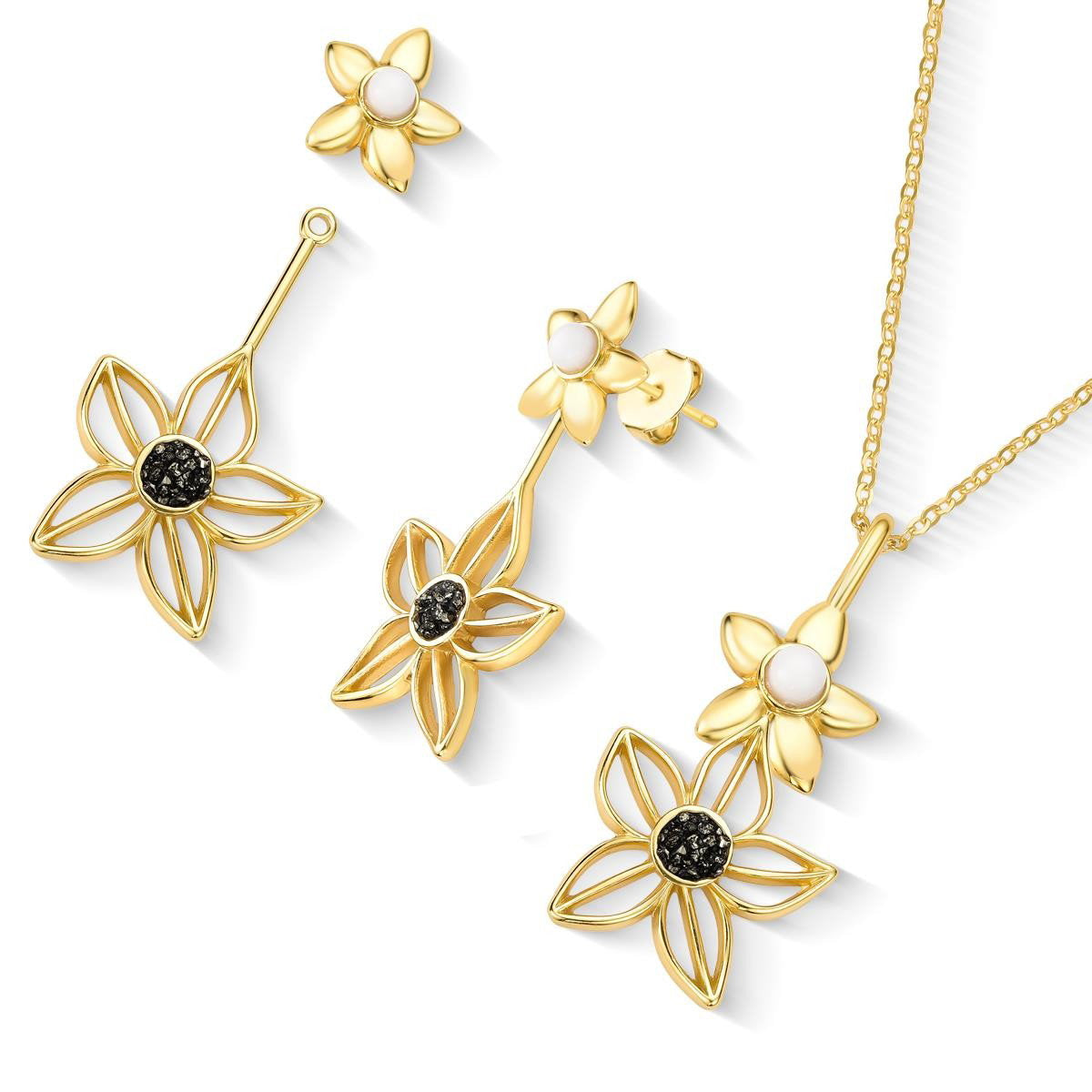 Conjunto Brilhato Florir folheado a ouro com pirita e porcelana