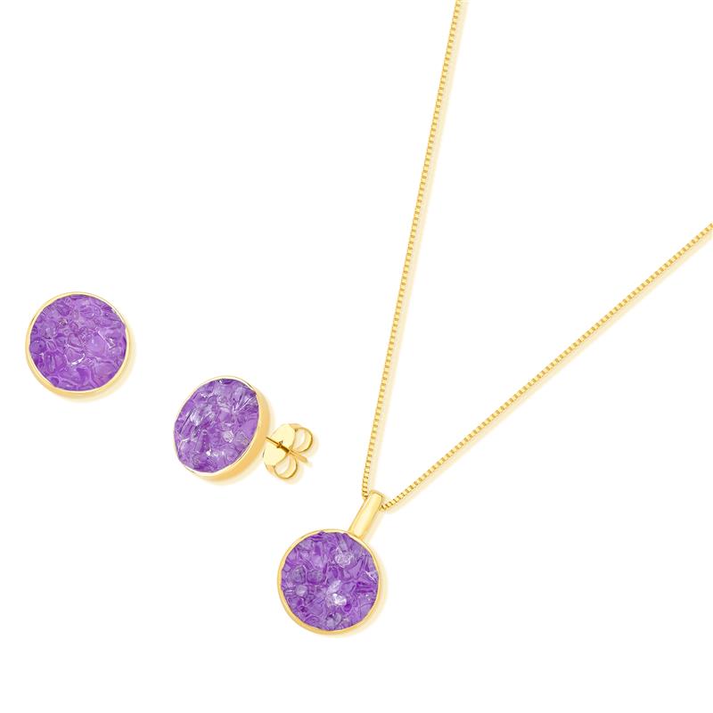 Conjunto Brilhato Pedras Naturais Brasileiras — Folheado a Ouro