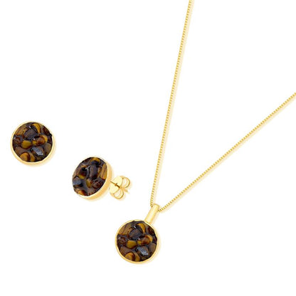 Conjunto Brilhato Pedras Naturais Brasileiras — Folheado a Ouro