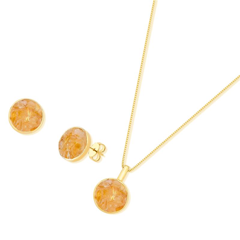 Conjunto Brilhato Pedras Naturais Brasileiras — Folheado a Ouro