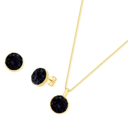 Conjunto Brilhato Pedras Naturais Brasileiras — Folheado a Ouro