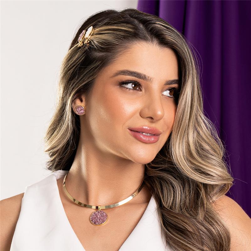 Conjunto Brilhato Pedras Naturais Brasileiras — Folheado a Ouro