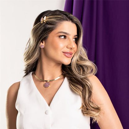 Conjunto Brilhato Pedras Naturais Brasileiras — Folheado a Ouro