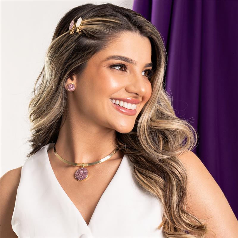 Conjunto Brilhato Pedras Naturais Brasileiras — Folheado a Ouro