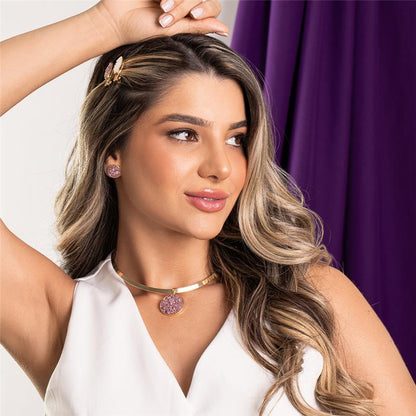 Conjunto Brilhato Pedras Naturais Brasileiras — Folheado a Ouro