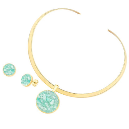 Conjunto Brilhato Pedras Naturais Brasileiras — Folheado a Ouro