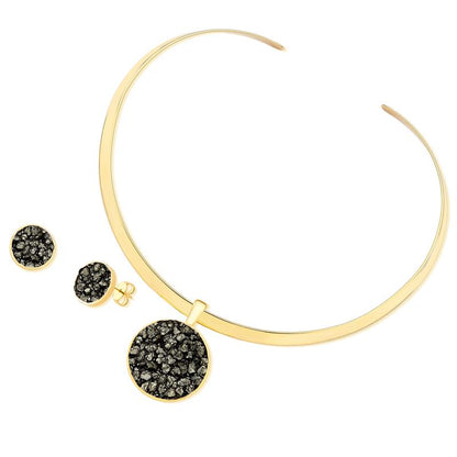 Conjunto Brilhato Pedras Naturais Brasileiras — Folheado a Ouro