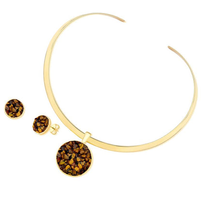 Conjunto Brilhato Pedras Naturais Brasileiras — Folheado a Ouro