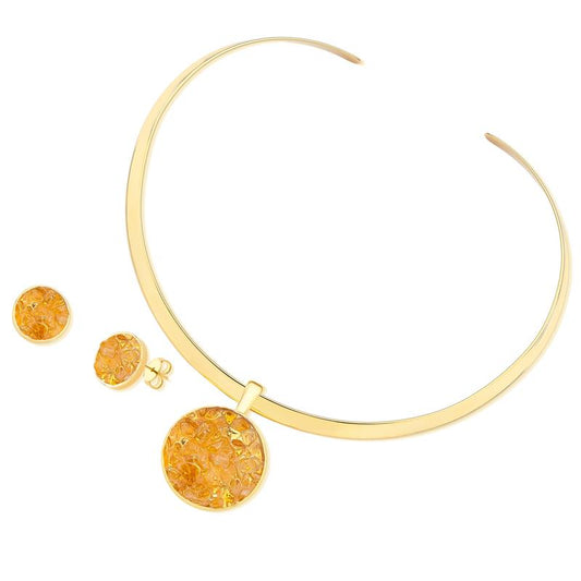 Conjunto Brilhato Pedras Naturais Brasileiras — Folheado a Ouro