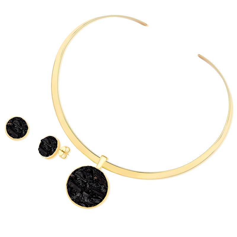 Conjunto Brilhato Pedras Naturais Brasileiras — Folheado a Ouro