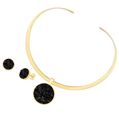 Conjunto Brilhato Pedras Naturais Brasileiras — Folheado a Ouro