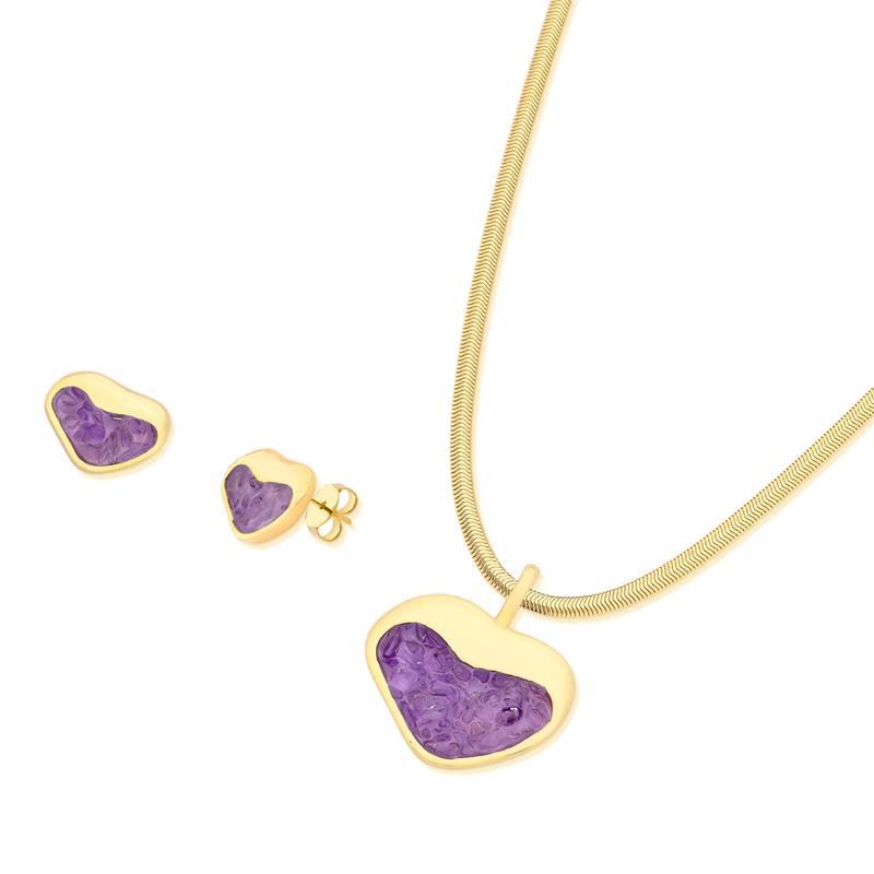 Conjunto Brilhato Pedras Naturais Brasileiras — Folheado a Ouro