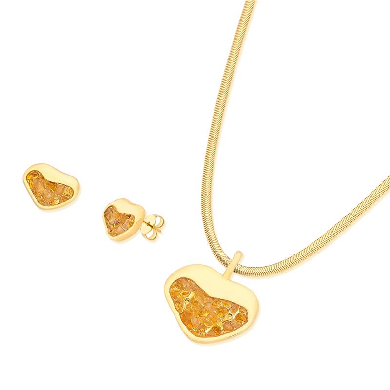 Conjunto Brilhato Pedras Naturais Brasileiras — Folheado a Ouro