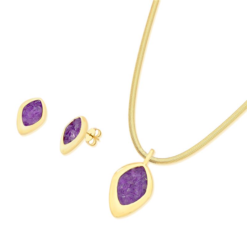 Conjunto Brilhato Pedras Naturais Brasileiras — Folheado a Ouro