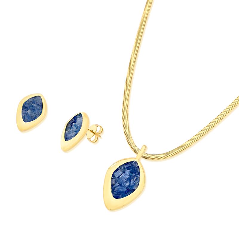 Conjunto Brilhato Pedras Naturais Brasileiras — Folheado a Ouro