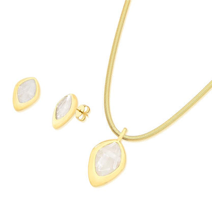 Conjunto Brilhato Pedras Naturais Brasileiras — Folheado a Ouro