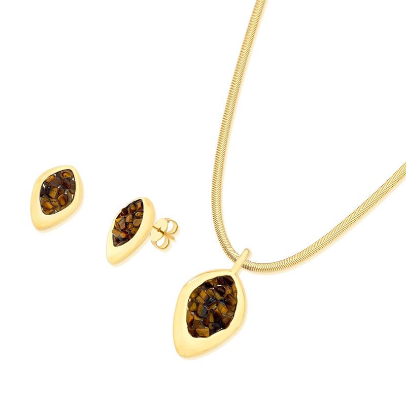 Conjunto Brilhato Pedras Naturais Brasileiras — Folheado a Ouro