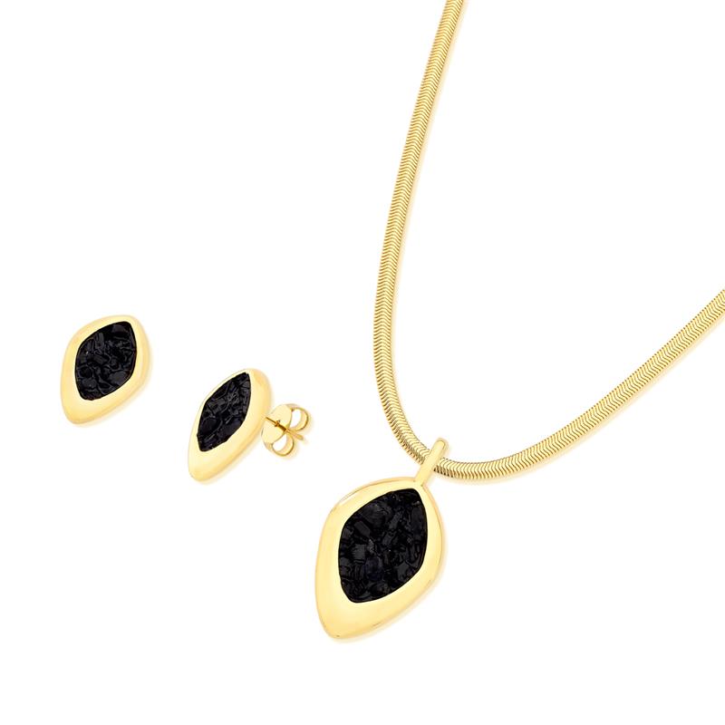 Conjunto Brilhato Pedras Naturais Brasileiras — Folheado a Ouro