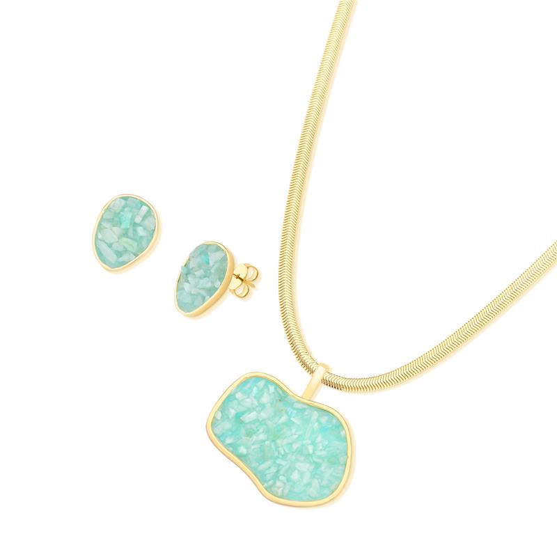Conjunto Brilhato Pedras Naturais Brasileiras — Folheado a Ouro