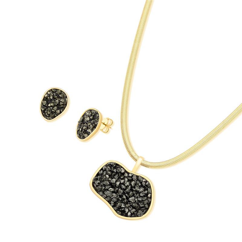 Conjunto Brilhato Pedras Naturais Brasileiras — Folheado a Ouro