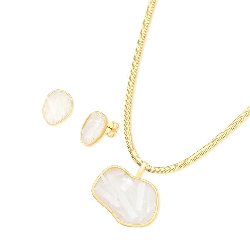 Conjunto Brilhato Pedras Naturais Brasileiras — Folheado a Ouro